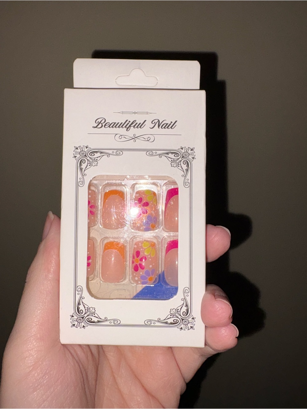 Floral Press-On Nails - Pink & Orange